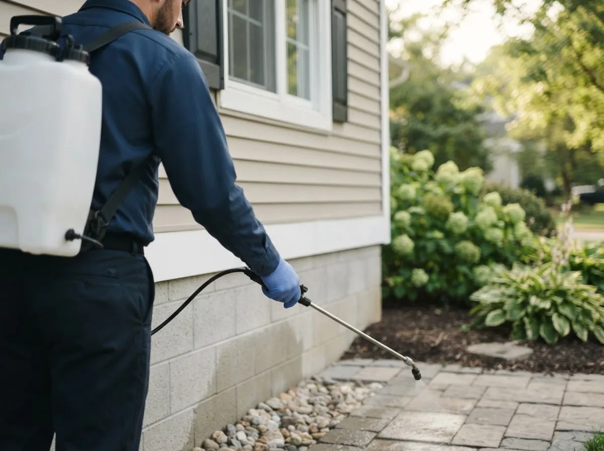 Pest control technician inspecting a home in Union Dale, PA
